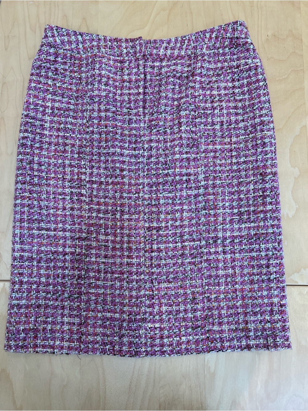 Searle Pink Tweed Midi Pencil Skirt with front zipper
